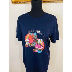 GoodFellow Navy Just Roll With It Custom Graphic Short Sleeve Size M